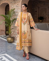 Honey Beige Floral Pure Cotton Straight Suit Set