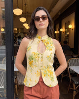 Elara Ivory Blossom Floral Halter Top
