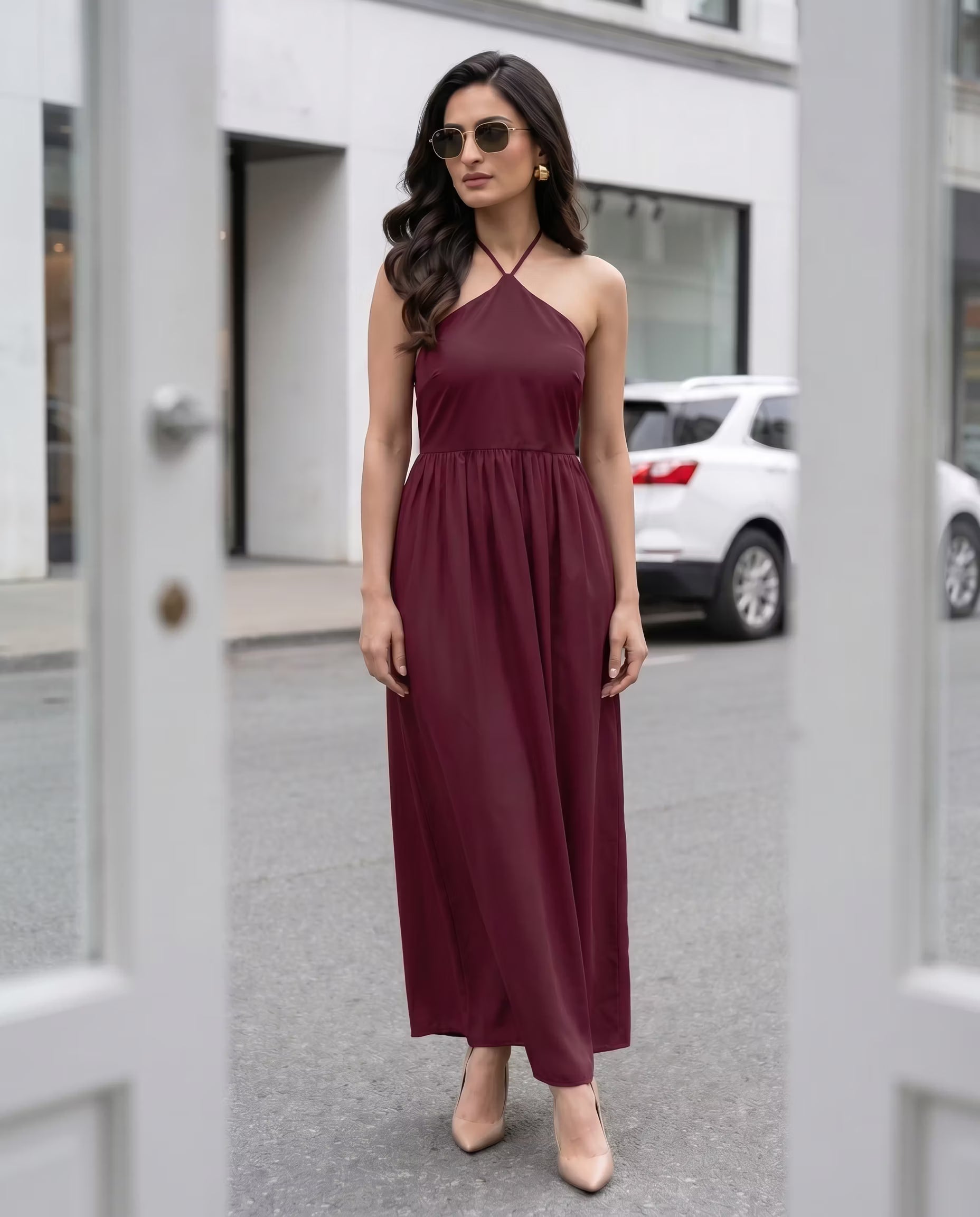 wine red halter dress Alyn Halter Mini Dress Wine Red