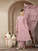 Soft Blush Pink Chanderi Silk A-Line Suit Set