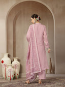 Soft Blush Pink Chanderi Silk A-Line Suit Set