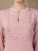 Soft Blush Pink Chanderi Silk A-Line Suit Set