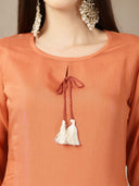 Rust Mul Chanderi Silk Embroidered A-Line Suit Set