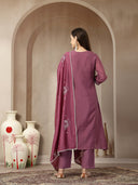 Purple Chanderi Silk Kantha Work Suit Set