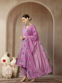 Lavender Mul Chanderi Silk Embroidered Suit Set