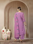 Lavender Mul Chanderi Silk Embroidered Suit Set