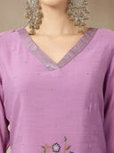 Lavender Mul Chanderi Silk Embroidered Suit Set