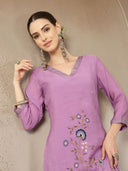 Lavender Mul Chanderi Silk Embroidered Suit Set