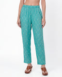 Ocean Blue Cotton Floral Print Suit Set