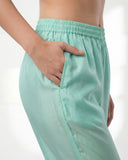 Sky Blue Silk Blend Straight Suit Set