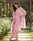 Soft Blush Pink Chanderi Silk A-Line Suit Set