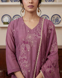Purple Chanderi Silk Kantha Work Suit Set