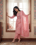 Pastel Pink Floral Printed Cotton Suit Set