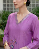 Lavender Mul Chanderi Silk Embroidered Suit Set