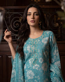 Ocean Blue Cotton Floral Print Suit Set