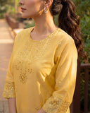 Yellow Silk Blend Suit Set with Mirror Work
