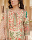 Ivory Pink Floral Print Cotton Suit Set with Beads And Stones Lace
