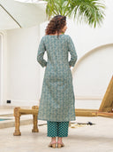 Teal Green Embroidered Cotton Suit Set