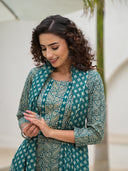 Teal Green Embroidered Cotton Suit Set