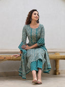 Teal Green Embroidered Cotton Suit Set
