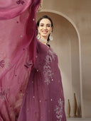 Purple Chanderi Silk Kantha Work Suit Set