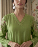 Moss Green Roman Silk Embroidered Anarkali Suit Set