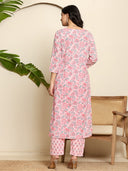 Pastel Pink Floral Printed Cotton Suit Set