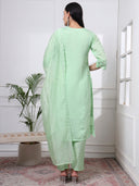Pastel Green Silk Blend Straight Suit Set