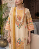Honey Beige Floral Pure Cotton Straight Suit Set