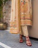 Honey Beige Floral Pure Cotton Straight Suit Set