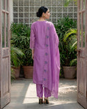 Lavender Mul Chanderi Silk Embroidered Suit Set