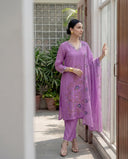 Lavender Mul Chanderi Silk Embroidered Suit Set