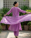 Lavender Mul Chanderi Silk Embroidered Suit Set