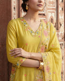 Mustard Yellow Embroidered Chanderi Silk Suit Set
