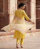 Mustard Yellow Embroidered Chanderi Silk Suit Set