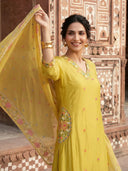 Mustard Yellow Embroidered Chanderi Silk Suit Set