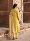 Mustard Yellow Embroidered Chanderi Silk Suit Set