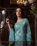 Ocean Blue Cotton Floral Print Suit Set