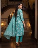 Ocean Blue Cotton Floral Print Suit Set
