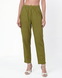 Olive Green Pure Cotton Suit Set with Sequins & Piping Work Set