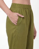 Olive Green Pure Cotton Suit Set with Sequins & Piping Work Set