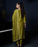 Olive Muse Mul Chanderi Silk A-Line Suit Set with Thread & Sequin Work