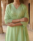 Pastel Green Silk Blend Straight Suit Set