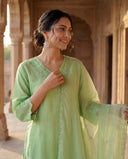 Pastel Green Silk Blend Straight Suit Set