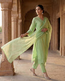 Pastel Green Silk Blend Straight Suit Set