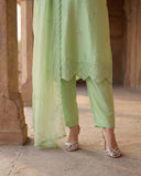 Pastel Green Silk Blend Straight Suit Set