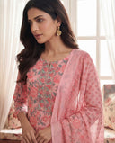 Pastel Pink Floral Printed Cotton Suit Set