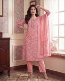 Pastel Pink Floral Printed Cotton Suit Set