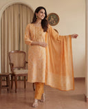 Peach Pure Cotton Printed Suit Set