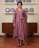 Purple Chanderi Silk Kantha Work Suit Set